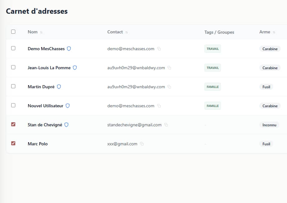 Fonctionnalités 4 carnet dadresse de chasse