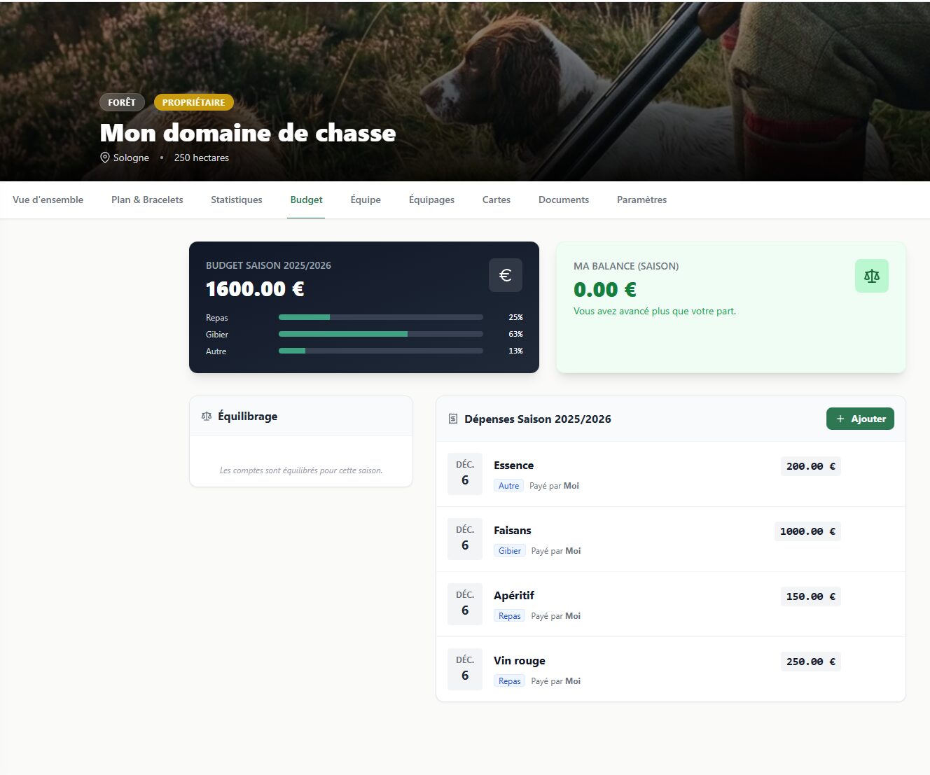 Fonctionnalités 3 gerer son budget de chasse domaine