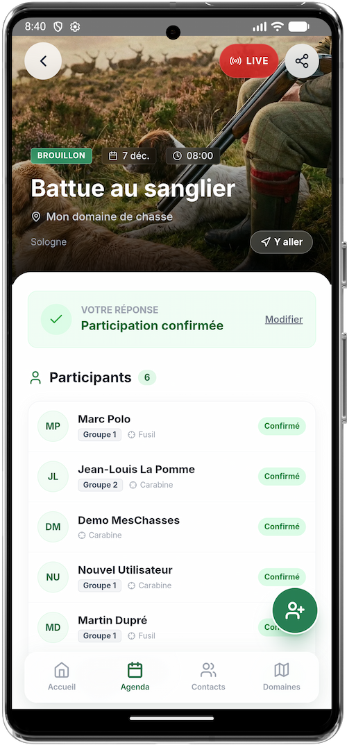google pixel application mobile de chasse mes evenement chasses
