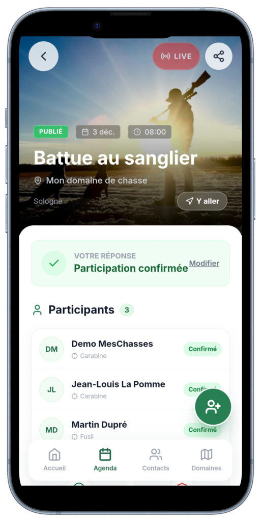 iphone application mobile evenemnt de chasse meschasses